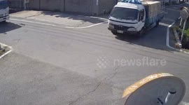 Delivery truck topples over after colliding with another vehicle in Taiwan
