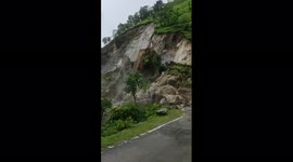 Dramatic landslide blocks mountain road near India-China border