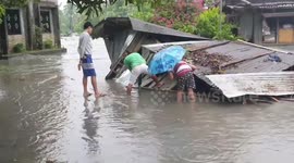 Houses submerged after days of heavy rain due to Typhoon In-fa in the Philippines