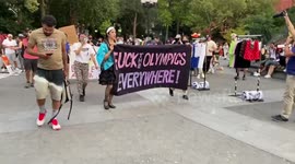 Anti-Olympic protest in Washington Square in New York, US