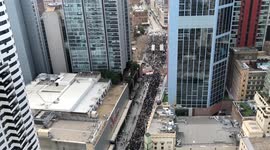Overhead shot of anti-lockdown protesters in Sydney