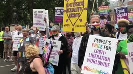 Activists including campaigner Peter Tatchell begin marching on the Reclaim Pride March in London
