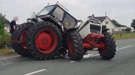 Tractor snapped in two Pentre Halkyn North Wales