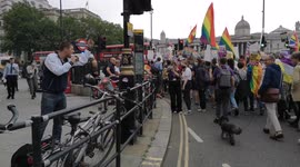 Man shows middle finger and insults Reclaim Pride demonstrators in London