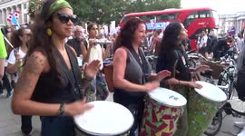 Samba drummers entertain at Reclaim Pride London March on 24 July 2021 - Trafalgar Square