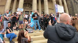 Protester reads poem during so-called freedom rally in Leeds