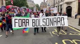 Anti-Bolsonaro protesters at the Reclaim Pride rally in London, UK