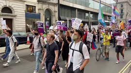 Protesters call for trans rights during the Reclaim Pride protest in London, UK