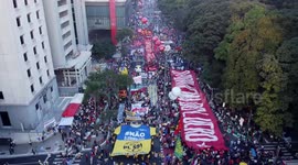 Aerial view of the protest against President Jair Bolsonaro in Sao Paulo, Brazil