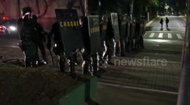 Conflict between protester and police during anti-government protest in Sao Paolo, Brazil