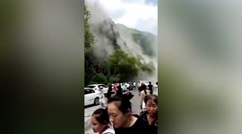 Scared travellers flee as landslide crashes down mountain in northwestern China