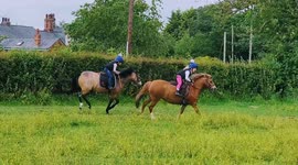 Harriett & Emily budding jockeys in training loving being together again.