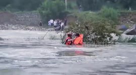Chinese firefighters rescue teen clinging onto tree in middle of rapid floodwater