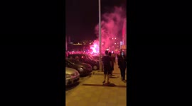 People took to the streets to celebrate the resignation of parliament in Tunis, Tunisia