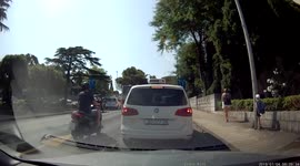 Ouch! Careless boy walks into light post