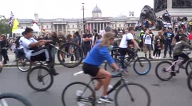 Bikers make noisy appearance at London Freedom Rally on Saturday 24 July 2021 - Trafalgar Square