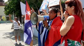 Cubans Protest in front of the Cuban Embassy in Bratislava Slovakia Europe