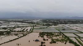 Aerial footage shows fields of farms destroyed by Typhoon In-fa in Philippines