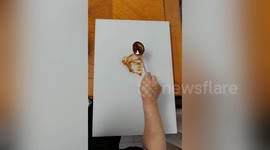 Artist uses sugar to draw air pistol athletes who won gold at the Tokyo Olympics