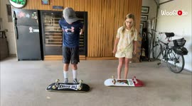 'Brother Accidentally Messes Up Twin Sister's Skateboarding Trick
'