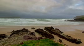 Storm Evert angry clouds over Polzeath, Cornwall