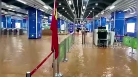 Train station swamped by floodwater after heavy rains hit southern China