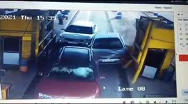 Speeding car crashes into toll road in India running over two people