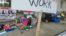 Iranians on hunger strike encamp outside Downing Street against regime's crackdown and water shortage