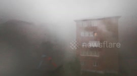 Sky becomes foggy as storm hits Dej city in Romania