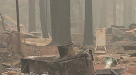 A Kitchen Pot Sits on Top of a Stove In A Burned Out Home in Indian Falls, California - Dixie Fire 2021