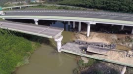 Aerial view of fatal highway collapse in China