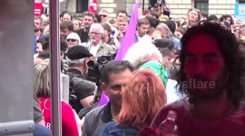 Protesters hurl abuse at Russell Brand in London