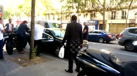 Striking Paris taxi drivers attack Uber car