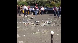 Broken glass roadblock in Paris Uber protest