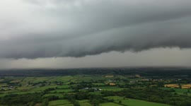 Shelf Cloud On Huge Thunderstorm Over Northern Ireland - Drone Pan