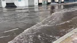 Flooded streets after heavy rain in London, United Kingdom, 7 August 2021