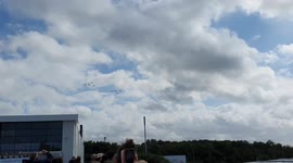 Red Arrows flypast over Whitstable, Kent as crowd watches