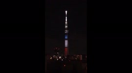 Japan: Sky Tree Illuminated In French Tri-Color To Mark Handover Ceremony 2