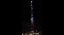 Japan: Sky Tree Illuminated In French Tri-Color To Mark Handover Ceremony