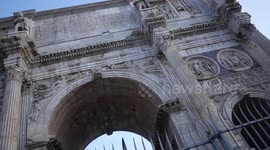 Details of The Arch of Constantine in front of the Colosseum in Rome, Italy.
