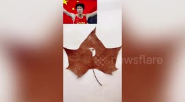 Artist intricately carves Chinese Olympic champions into dried leaves
