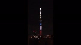 Tokyo Sky Tree illuminated in French flag colours as Olympics handed to Paris