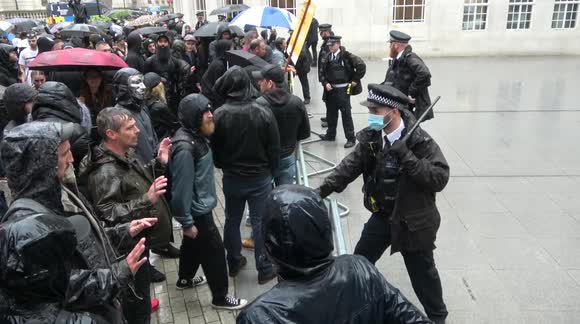 Altercations between police and anti-lockdown protestors outside BBC Broadcasting House in London