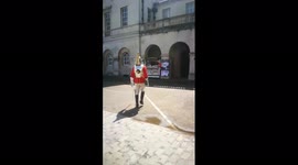 Queens Household Cavalry marches to take up his sentry position at Horseguards Parade, London,UK