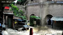 Cave collapses sending smoke into air in central China