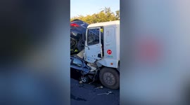Concrete mixer rear-ends vehicles waiting at traffic lights in China, injuring 2