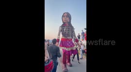 Giant puppet “Little Amal” arrives at Chios Island, Greece