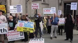 Assange supporters protest outside the Royal Courts of Justice in London as WikiLeaks founder faces extradition to the US