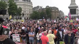Anti vax passport protesters gather at Trafalgar Square