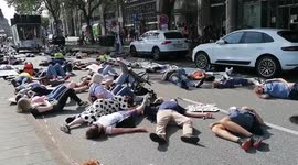 Young climate activists stage die-in during 'Fridays for Future' protest in Hamburg, Germany